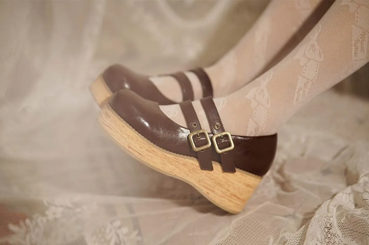 (Buy for me) MODO~Retro Lolita Round Toe Wood Bottom Shoes