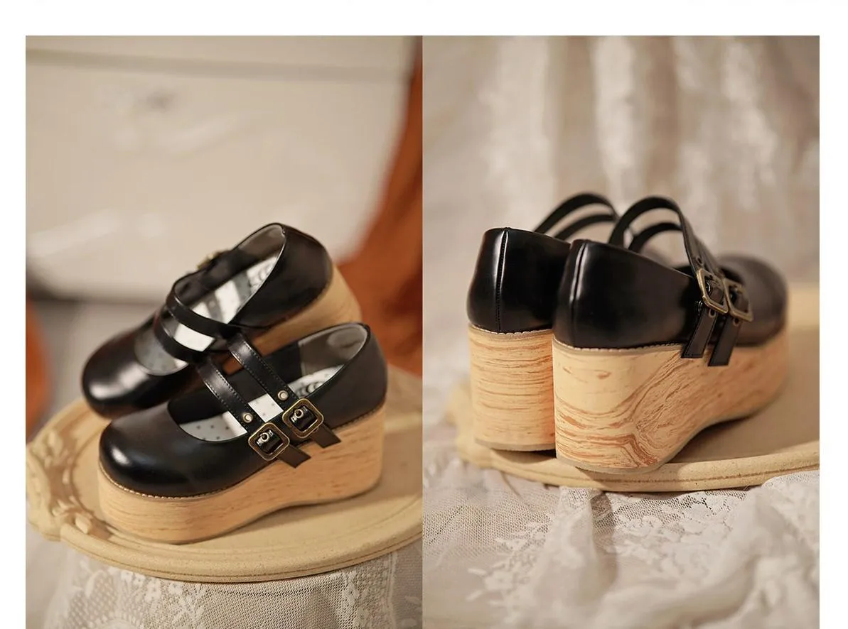 (Buy for me) MODO~Retro Lolita Round Toe Wood Bottom Shoes