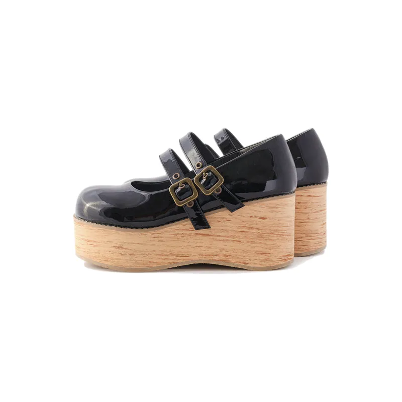 (Buy for me) MODO~Retro Lolita Round Toe Wood Bottom Shoes