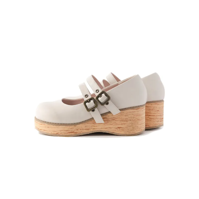 (Buy for me) MODO~Retro Lolita Round Toe Wood Bottom Shoes