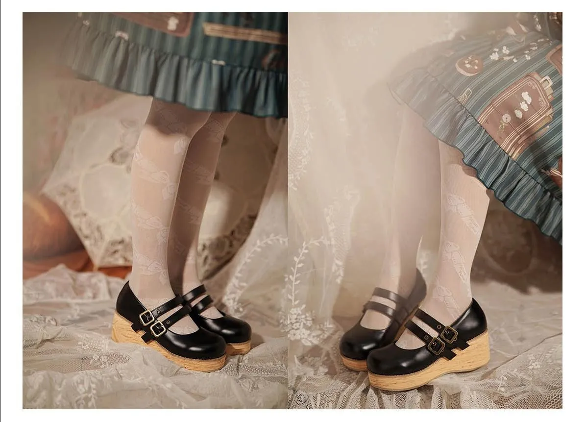 (Buy for me) MODO~Retro Lolita Round Toe Wood Bottom Shoes