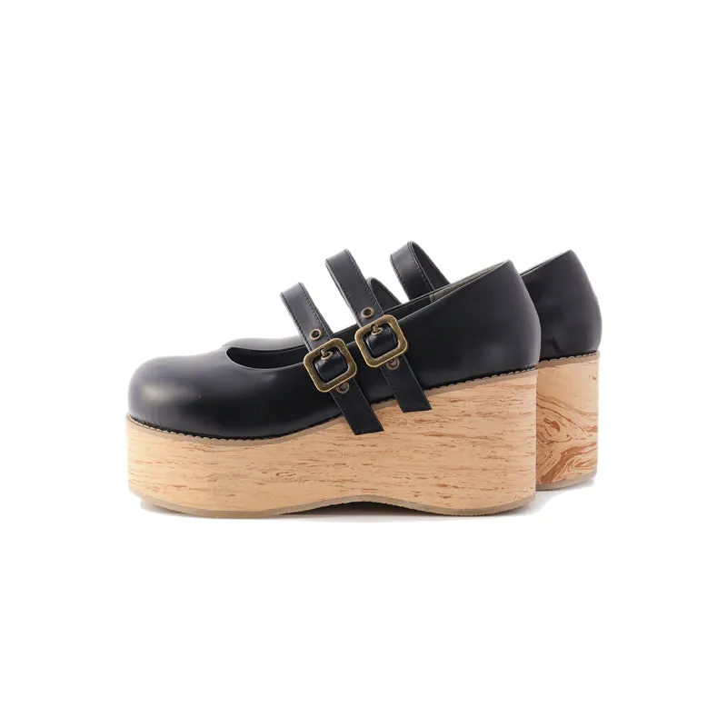 (Buy for me) MODO~Retro Lolita Round Toe Wood Bottom Shoes