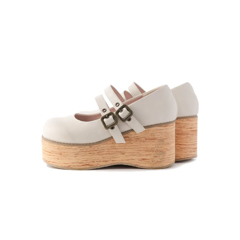 (Buy for me) MODO~Retro Lolita Round Toe Wood Bottom Shoes