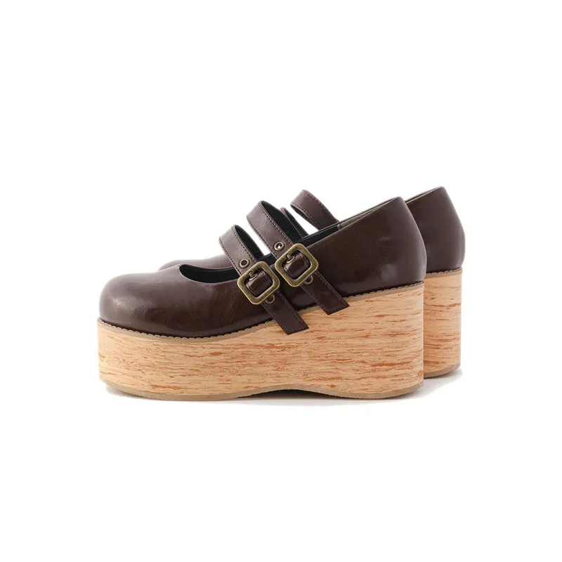 (Buy for me) MODO~Retro Lolita Round Toe Wood Bottom Shoes