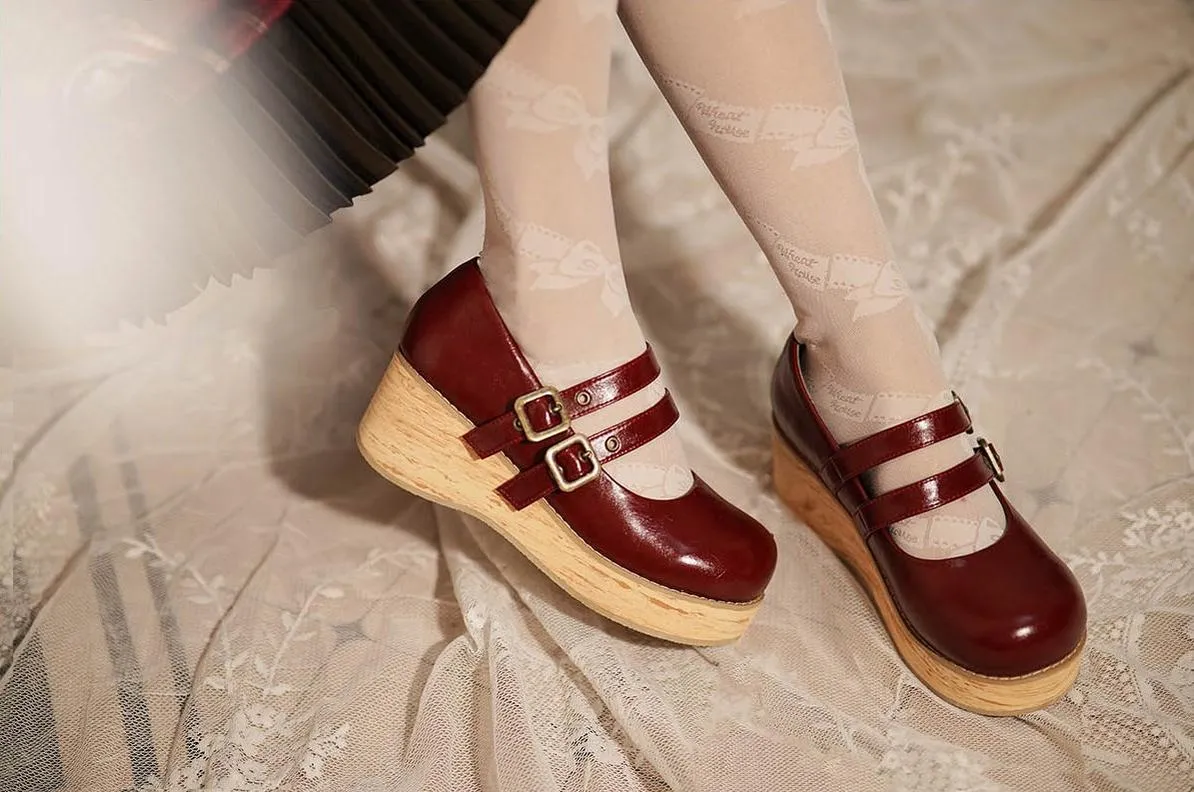 (Buy for me) MODO~Retro Lolita Round Toe Wood Bottom Shoes