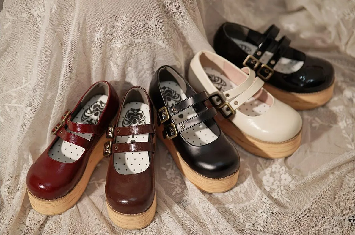 (Buy for me) MODO~Retro Lolita Round Toe Wood Bottom Shoes