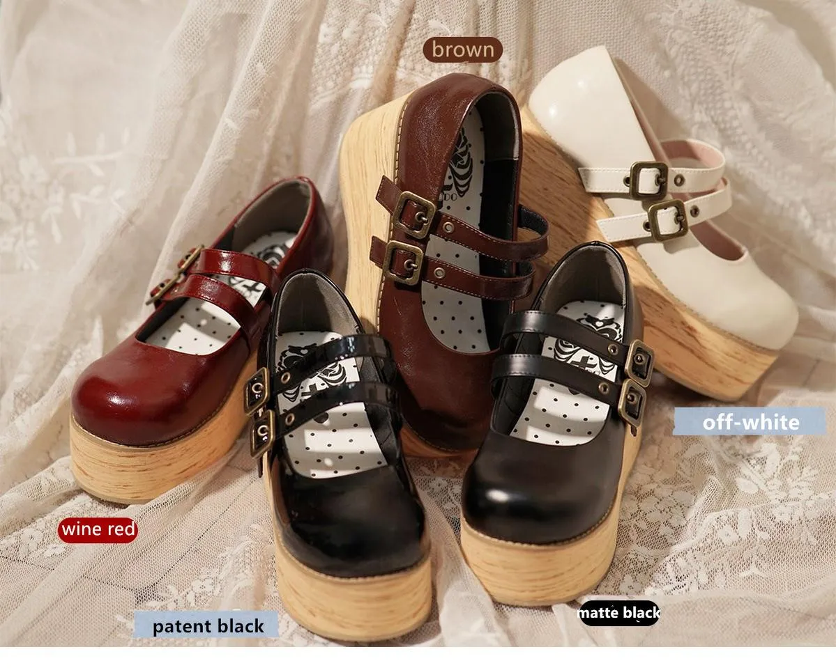 (Buy for me) MODO~Retro Lolita Round Toe Wood Bottom Shoes