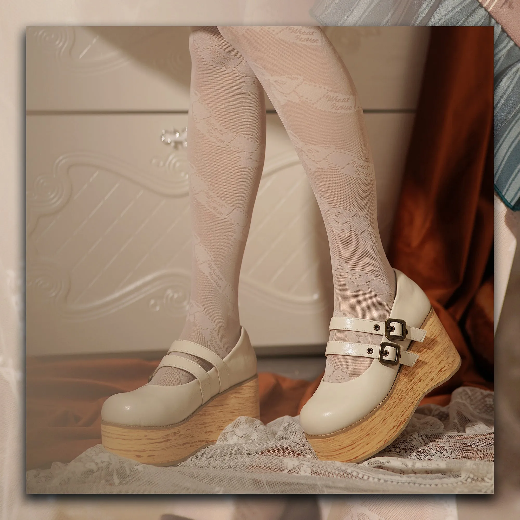 (Buy for me) MODO~Retro Lolita Round Toe Wood Bottom Shoes