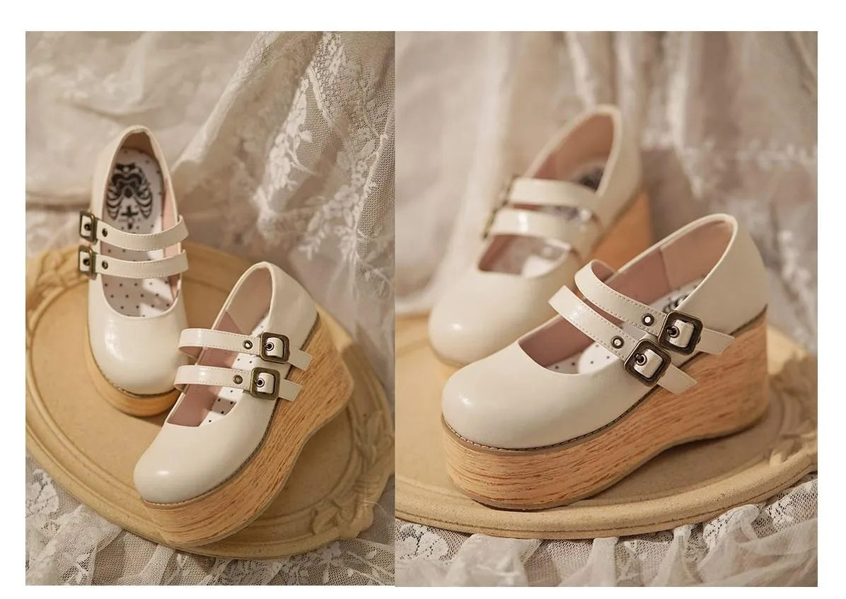 (Buy for me) MODO~Retro Lolita Round Toe Wood Bottom Shoes