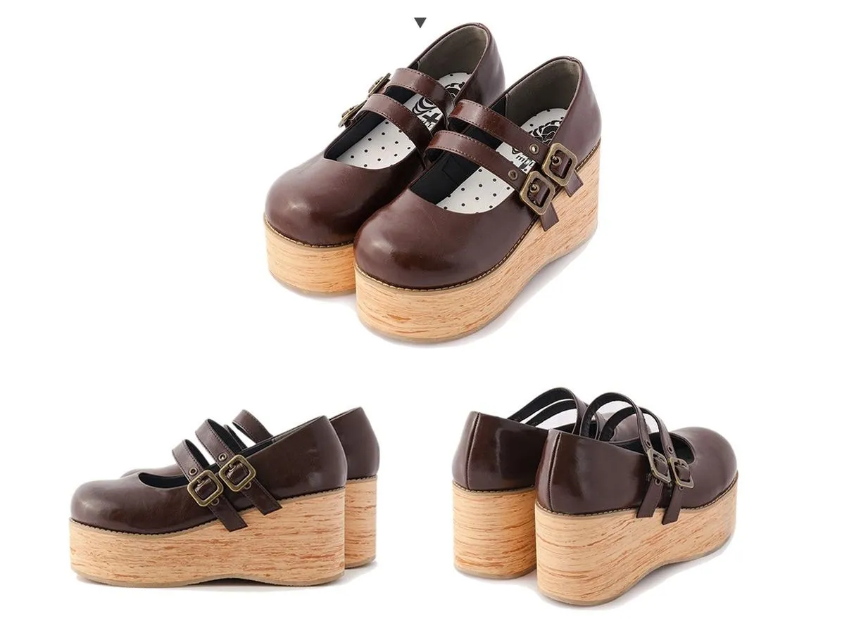 (Buy for me) MODO~Retro Lolita Round Toe Wood Bottom Shoes