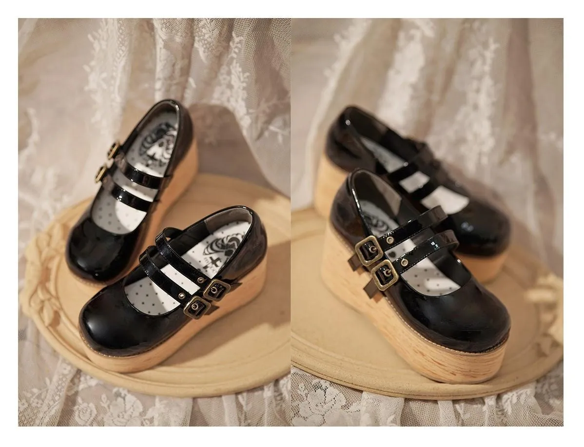 (Buy for me) MODO~Retro Lolita Round Toe Wood Bottom Shoes