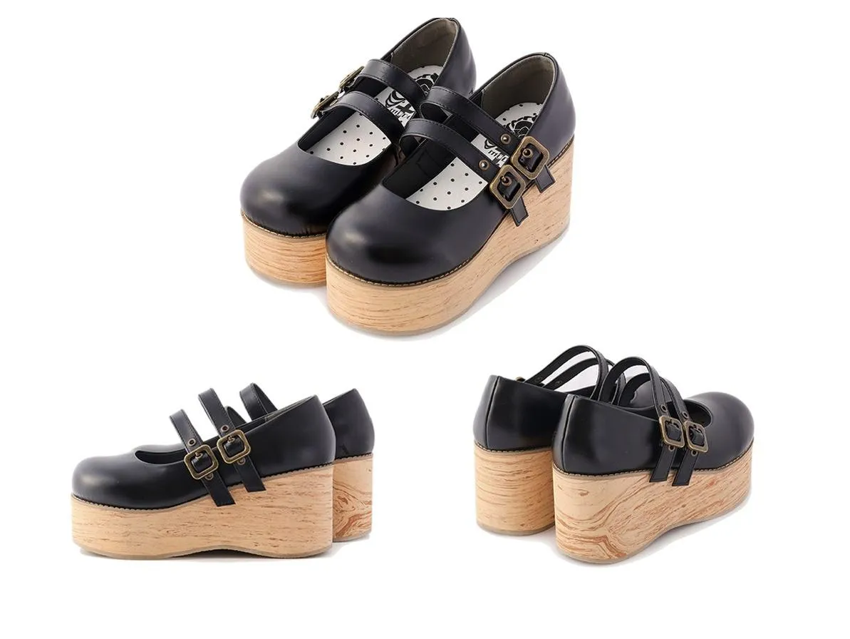 (Buy for me) MODO~Retro Lolita Round Toe Wood Bottom Shoes