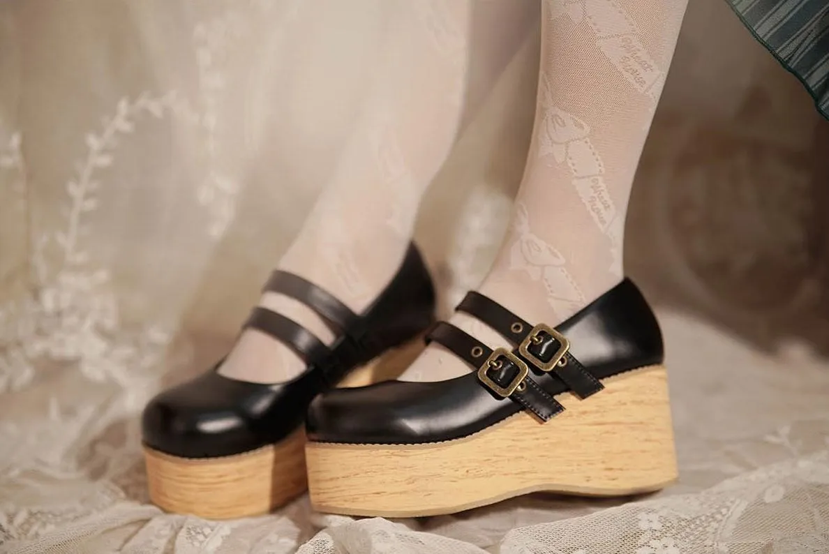 (Buy for me) MODO~Retro Lolita Round Toe Wood Bottom Shoes