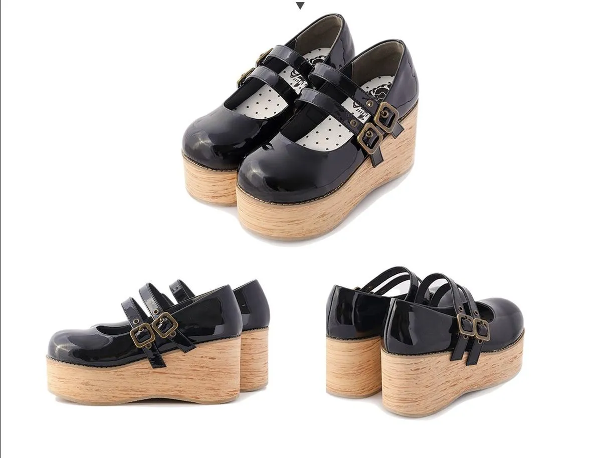 (Buy for me) MODO~Retro Lolita Round Toe Wood Bottom Shoes