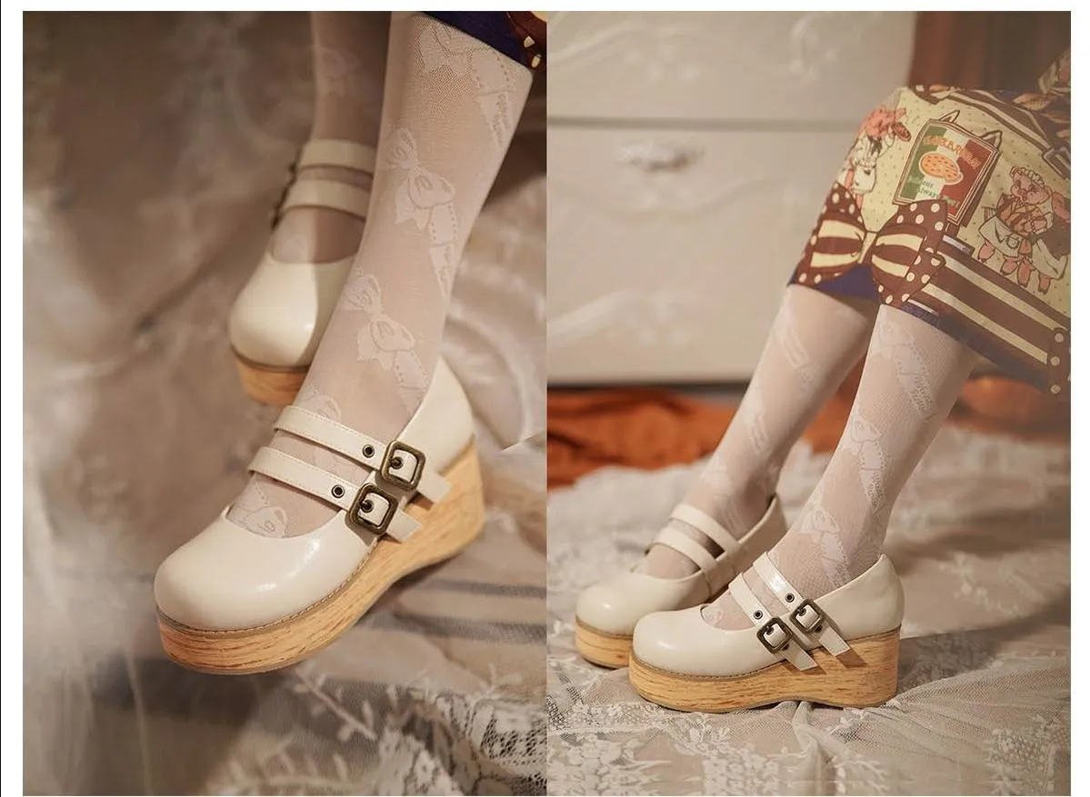 (Buy for me) MODO~Retro Lolita Round Toe Wood Bottom Shoes