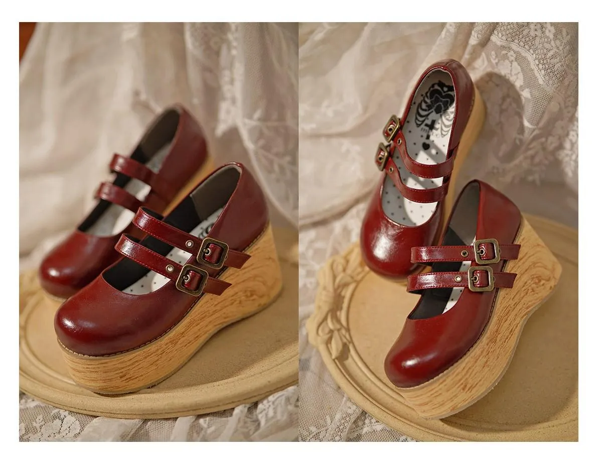 (Buy for me) MODO~Retro Lolita Round Toe Wood Bottom Shoes