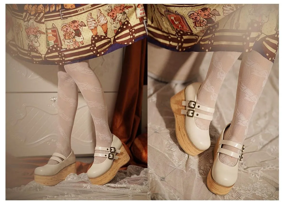 (Buy for me) MODO~Retro Lolita Round Toe Wood Bottom Shoes