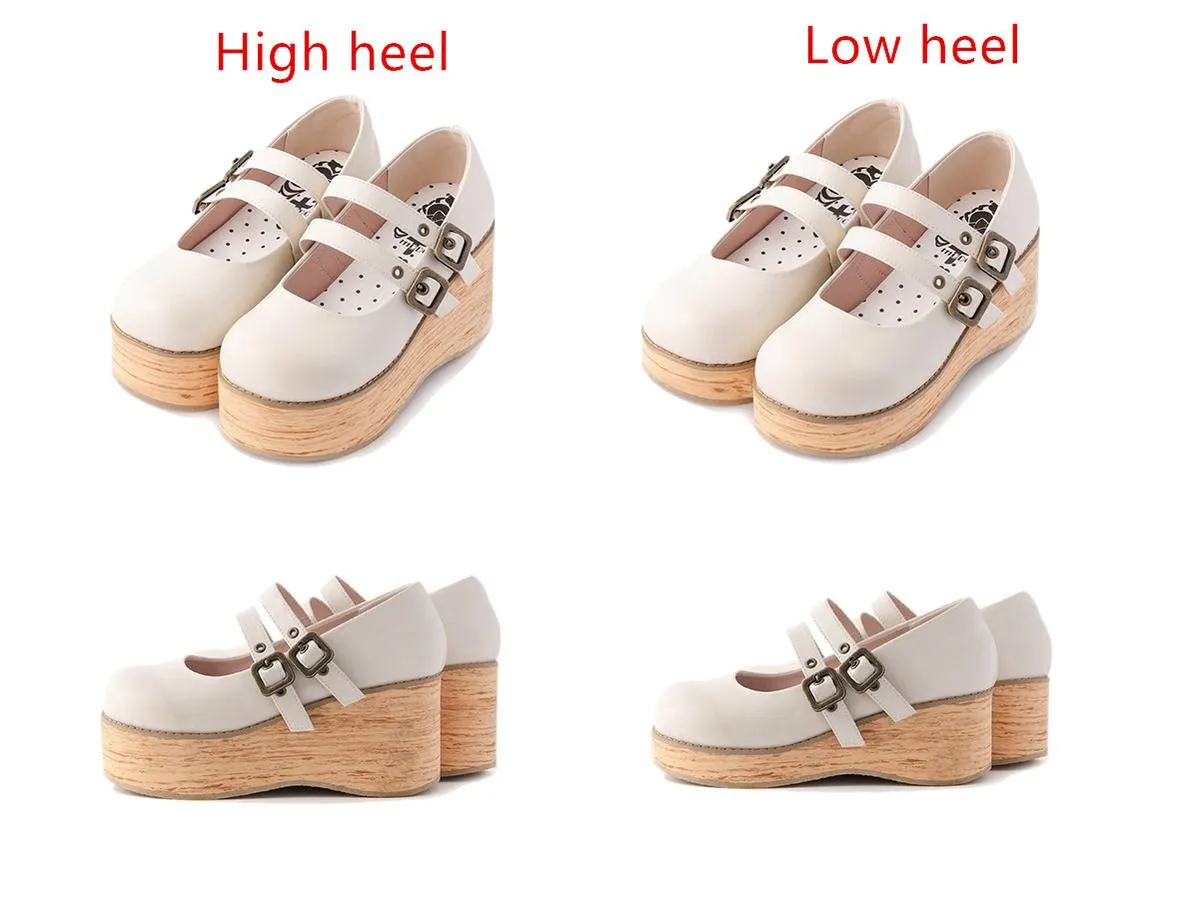 (Buy for me) MODO~Retro Lolita Round Toe Wood Bottom Shoes