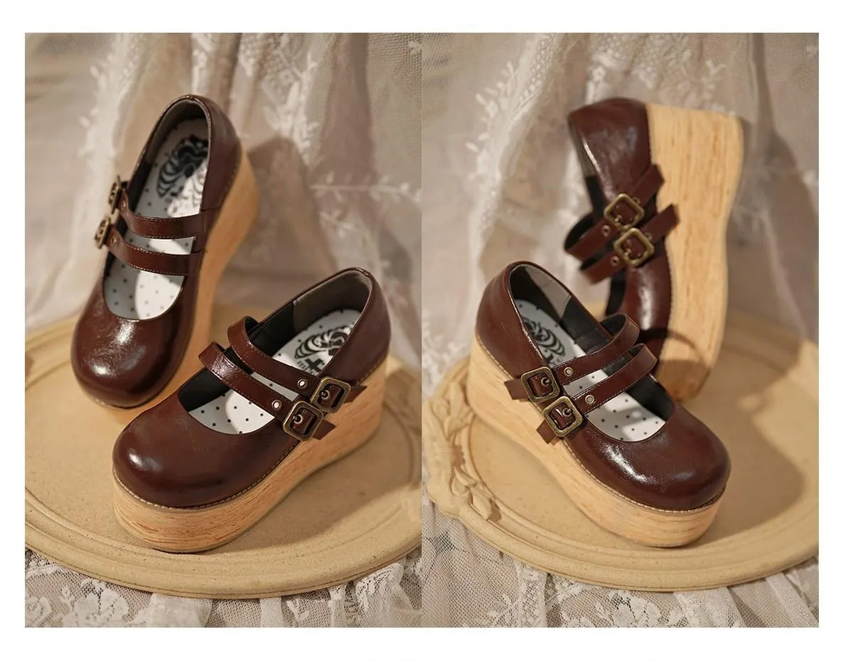 (Buy for me) MODO~Retro Lolita Round Toe Wood Bottom Shoes