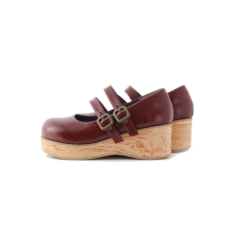 (Buy for me) MODO~Retro Lolita Round Toe Wood Bottom Shoes