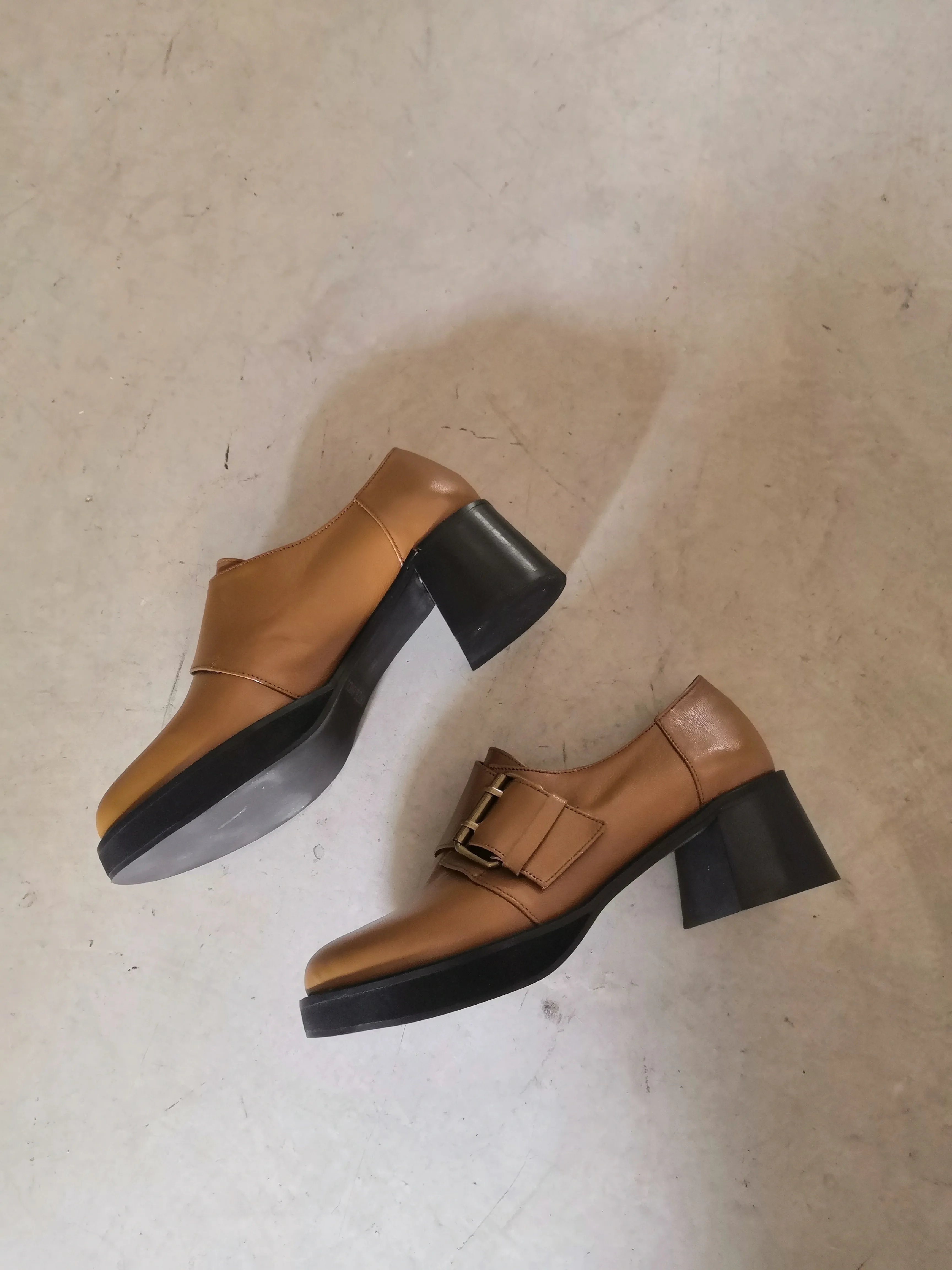 Checkmate-Brown Platform Shoes with side buckle