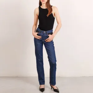 Color Block Long Jeans in 2 Tones of Blue