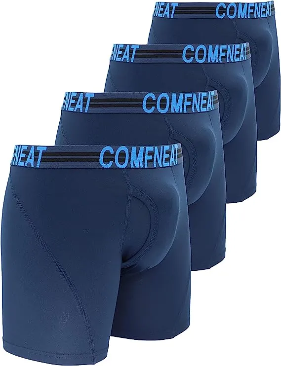 Comfneat Men's 4-Pack Athletic Boxer Briefs Sports Performance Underwear with Fly