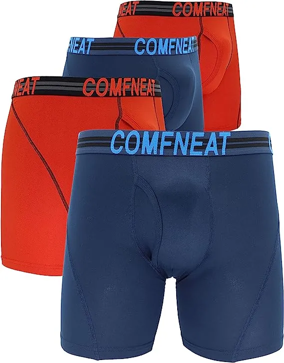 Comfneat Men's 4-Pack Athletic Boxer Briefs Sports Performance Underwear with Fly