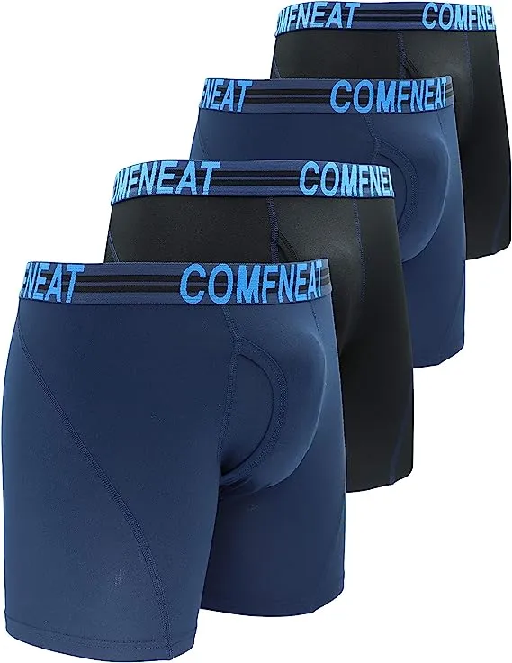 Comfneat Men's 4-Pack Athletic Boxer Briefs Sports Performance Underwear with Fly