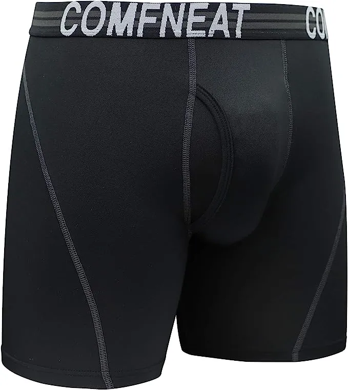 Comfneat Men's 4-Pack Athletic Boxer Briefs Sports Performance Underwear with Fly