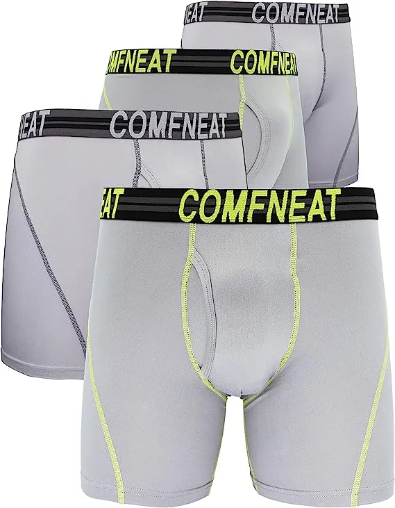 Comfneat Men's 4-Pack Athletic Boxer Briefs Sports Performance Underwear with Fly