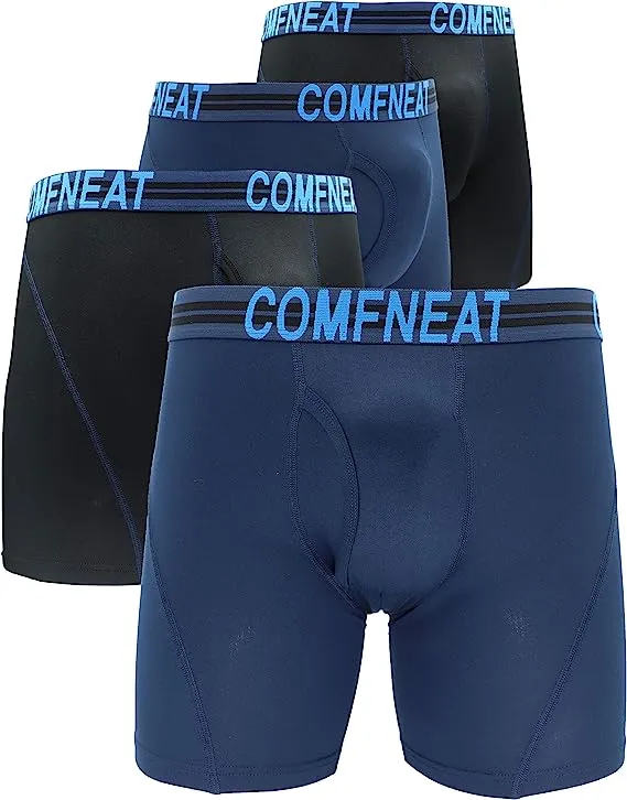 Comfneat Men's 4-Pack Athletic Boxer Briefs Sports Performance Underwear with Fly