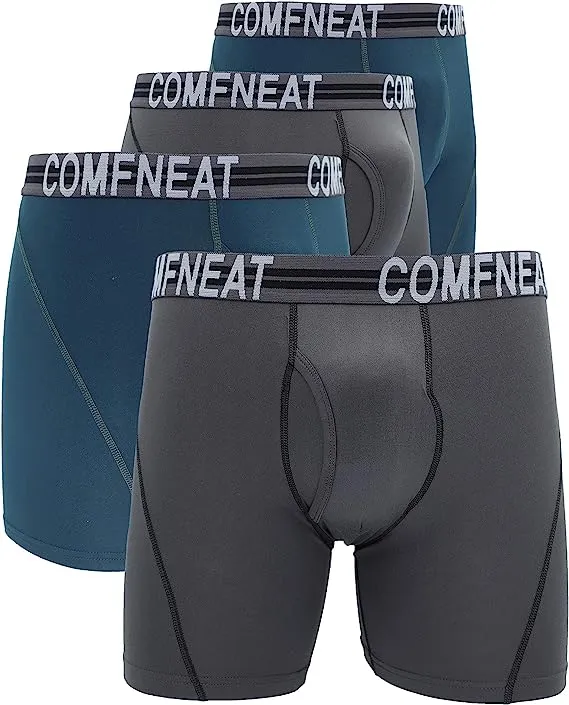 Comfneat Men's 4-Pack Athletic Boxer Briefs Sports Performance Underwear with Fly