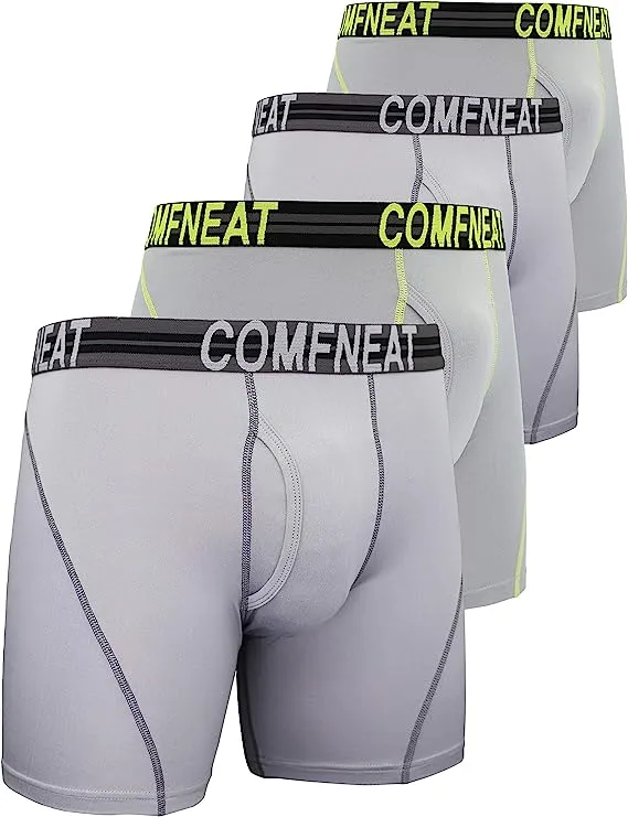 Comfneat Men's 4-Pack Athletic Boxer Briefs Sports Performance Underwear with Fly