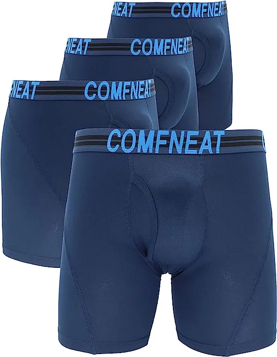 Comfneat Men's 4-Pack Athletic Boxer Briefs Sports Performance Underwear with Fly