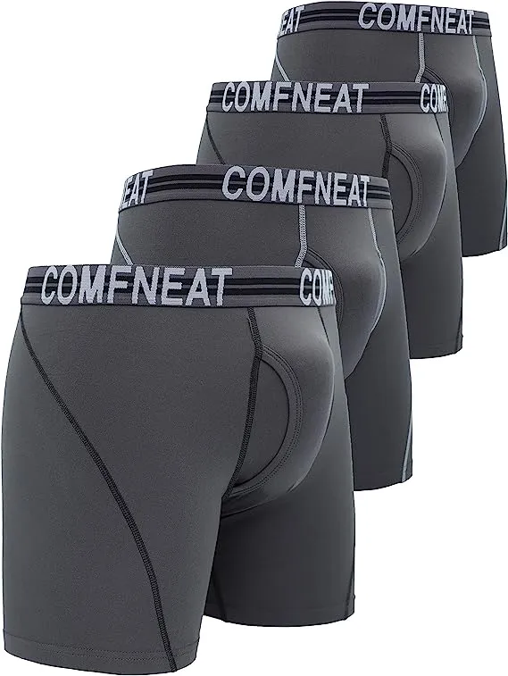 Comfneat Men's 4-Pack Athletic Boxer Briefs Sports Performance Underwear with Fly