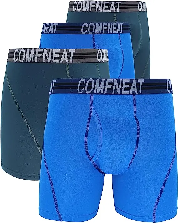 Comfneat Men's 4-Pack Athletic Boxer Briefs Sports Performance Underwear with Fly