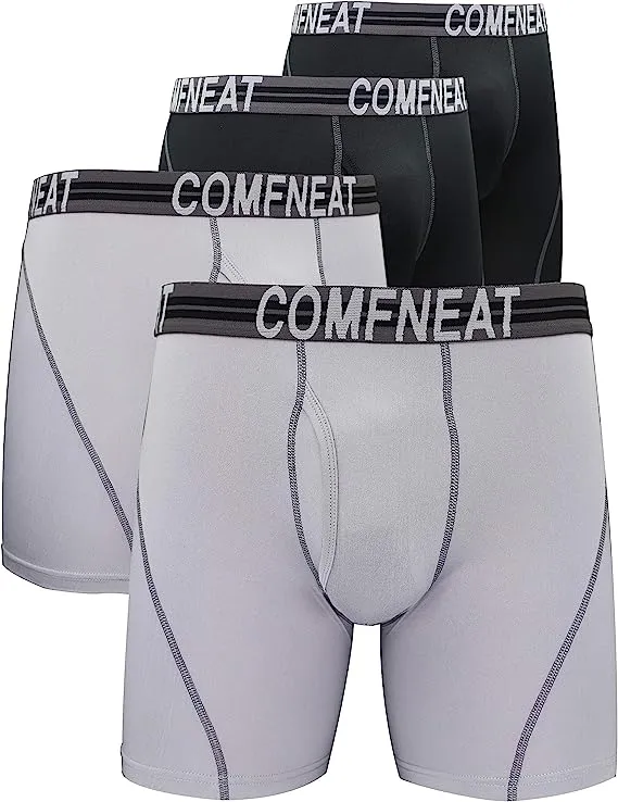 Comfneat Men's 4-Pack Athletic Boxer Briefs Sports Performance Underwear with Fly