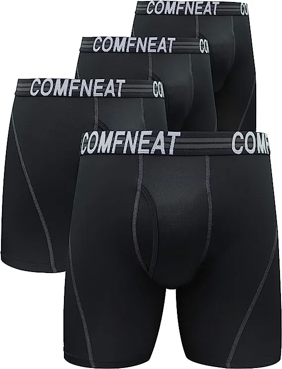 Comfneat Men's 4-Pack Athletic Boxer Briefs Sports Performance Underwear with Fly