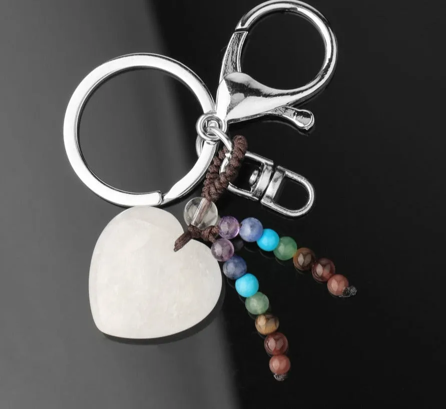 Crystal Heart Chakra Healing Stone Keyring