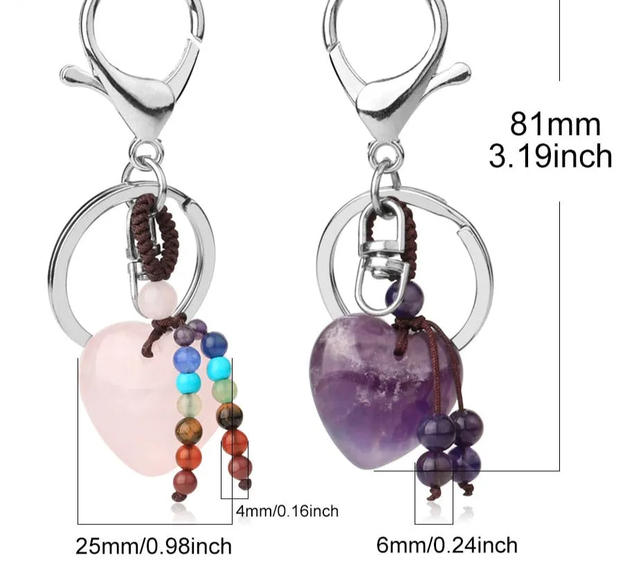 Crystal Heart Chakra Healing Stone Keyring