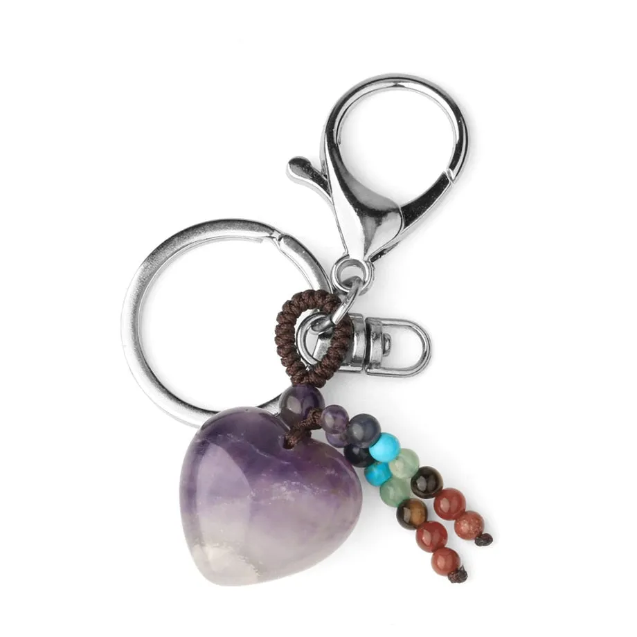 Crystal Heart Chakra Healing Stone Keyring