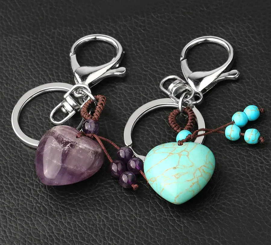 Crystal Heart Chakra Healing Stone Keyring