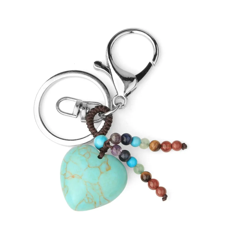 Crystal Heart Chakra Healing Stone Keyring