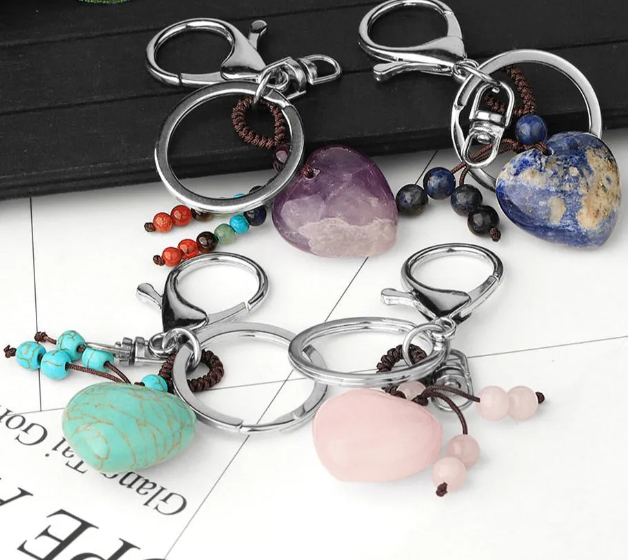 Crystal Heart Chakra Healing Stone Keyring