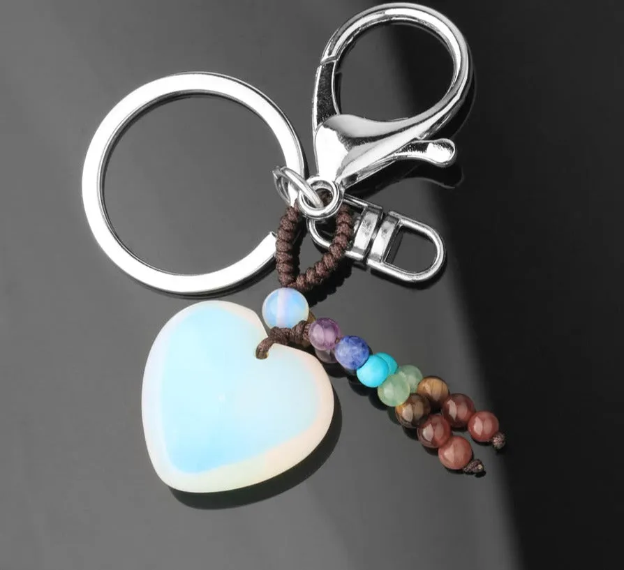 Crystal Heart Chakra Healing Stone Keyring