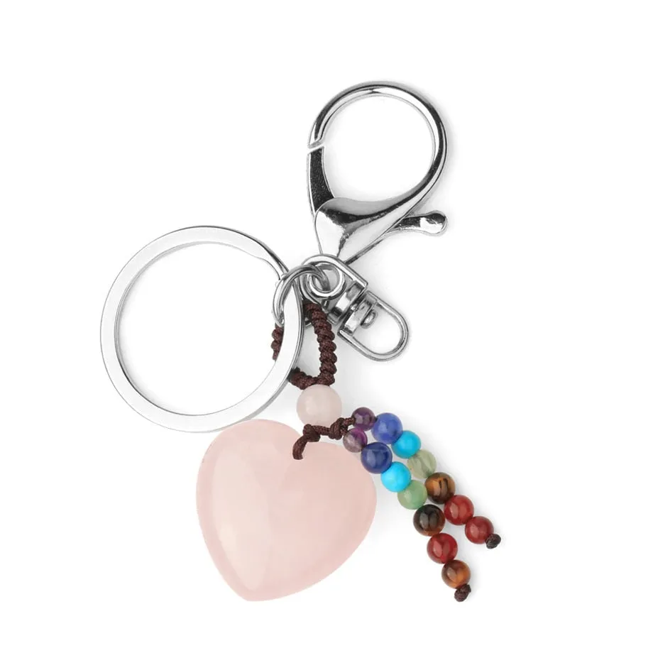 Crystal Heart Chakra Healing Stone Keyring