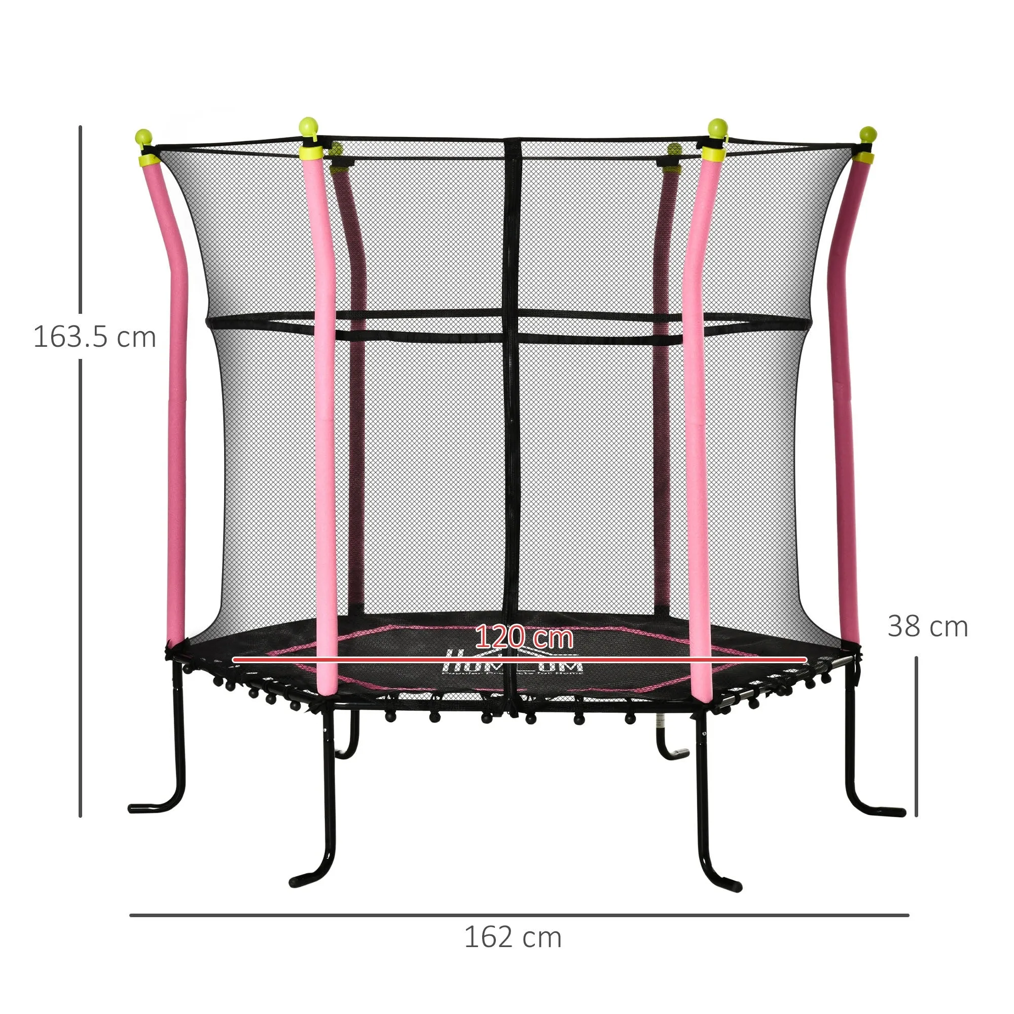 Easycomfort Tappeto Elastico per Bambini 3-10 Anni con Rete di Sicurezza e Corde Elastiche, Trampolino Elastico per Bambini da Giardino ?160x163.5Acm Rosa e Nero