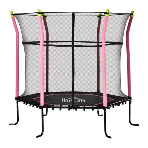 Easycomfort Tappeto Elastico per Bambini 3-10 Anni con Rete di Sicurezza e Corde Elastiche, Trampolino Elastico per Bambini da Giardino ?160x163.5Acm Rosa e Nero