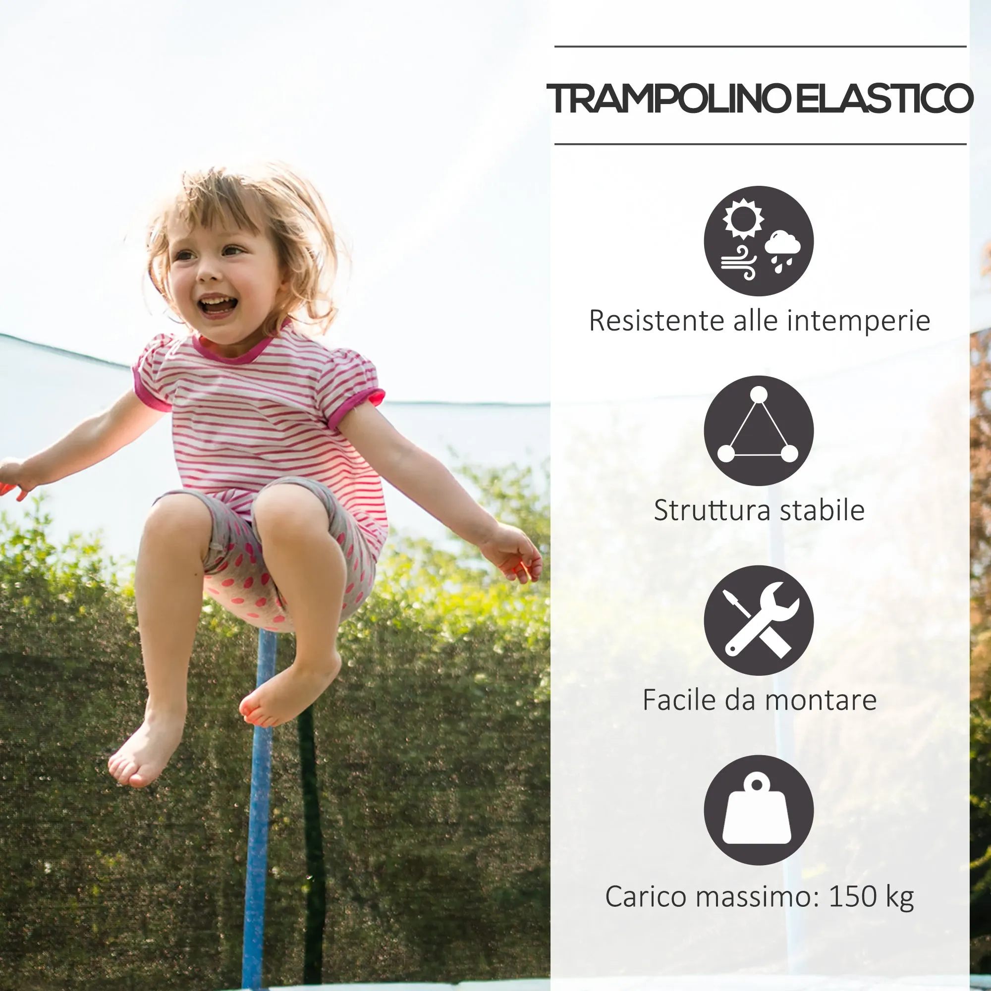 EasyComfort Tappeto Elastico per Bambini e Adulti con Rete e Bordo Imbottito, Trampolino da Giardino, Φ366x275cm, Blu e Nero